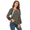 Women's Long Sleeve Leopard Print Tunic Tops Casual Color Block Blouse Loose T Shirt - 2 of 4