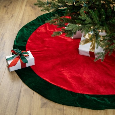 60" Red and White Velveteen Christmas Tree Skirt