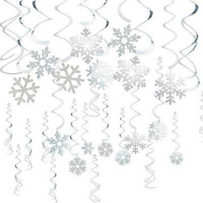 30-Pack Of Snowflake Party Decorations - Hanging Christmas Whirl Decorations, Festive Decor for Xmas Season, Winter Wonderland Parties, Silver