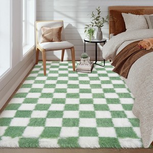 Coucheta Fluffy Checkered Area Rug, Premium Shag Carpet, Soft Plush High-Pile Mat for Bedroom, Living Room, Nursery &Kids Room, Multiple Sizes&Colors - 1 of 4