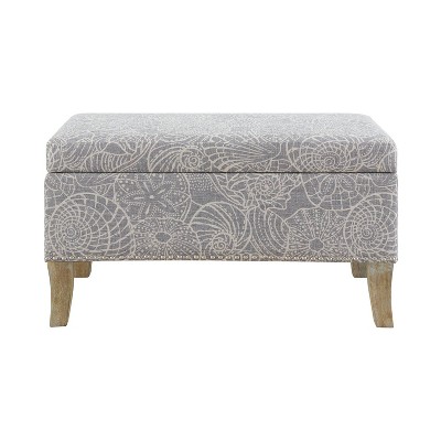 Coastal Charm Stone Gray Storage Ottoman with Seashell Pattern