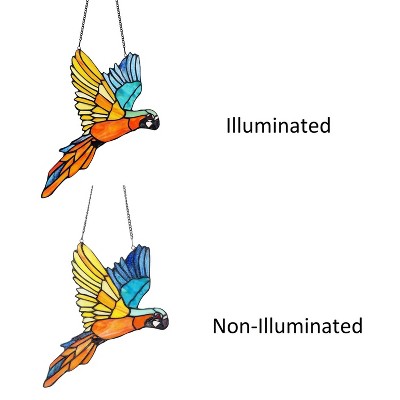 Vibrant Macaw Stained Glass Window Panel with Copper Foil