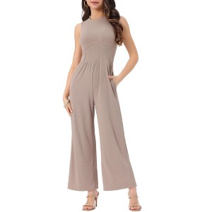 INSPIRE CHIC Women's Dressy Casual One Piece Outfits Sleeveless Crewneck Wide Leg Summer Jumpsuit - 1 of 4