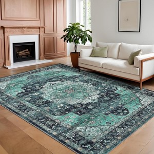 Washable Vintage Rug - Non-Slip Stain-Resistant Low Pile Carpet for Living Room, Bedroom, Laundry - 1 of 4