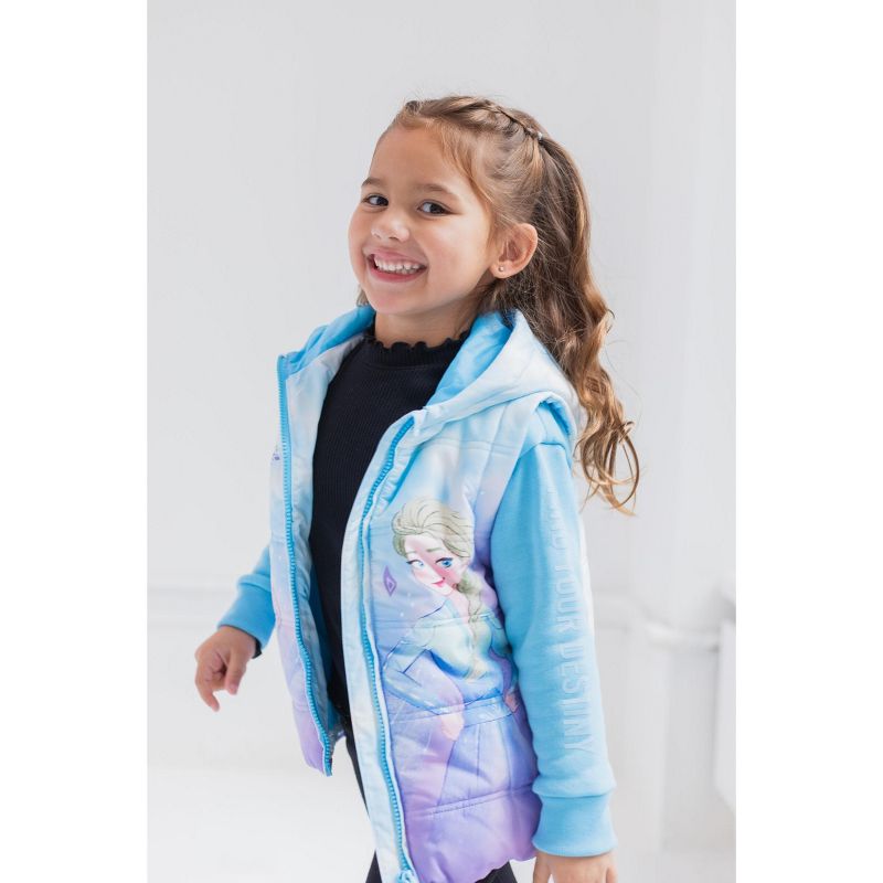 Disney Frozen Elsa Girls Zip Up Vest 2fer Jacket Little Kid, 5 of 8