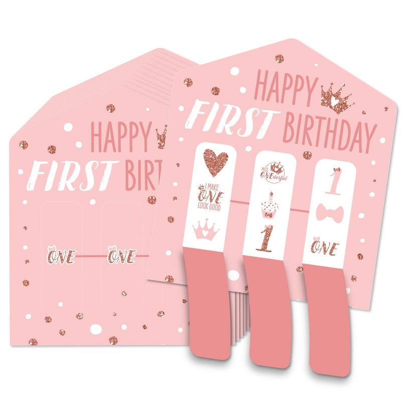 Big Dot of Happiness 1st Birthday Little Miss Onederful - Girl First Birthday Party Game Pickle Cards - Pull Tabs 3-in-a-Row - Set of 12, 1 of 7