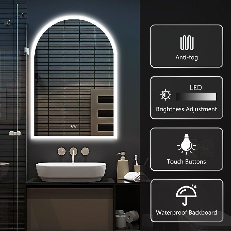Neutypechic LED Wall Mounted Mirror with Anti-Fog Modern Arched Bathroom Vanity Mirror, 5 of 9