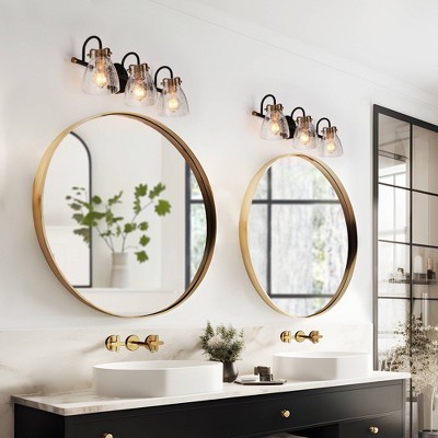 Aidtyrtm 22.4" Matte Black and Gold Crackled Glass Vanity Light