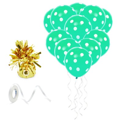 Blue Panda 50 Pack Green Polka Dot Balloons for Birthday Party with Gold Weight, String