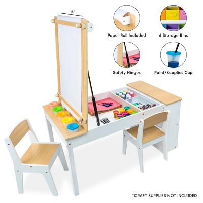 Natural Wood and White Kids Art Table with Storage Bins