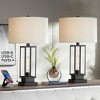 Franklin Iron Works Rafael 27 1/2" Tall Industrial Modern Table Lamps Set of 2 Dual USB Port Night Light Black Metal White Shade Living Room Charging - 2 of 4