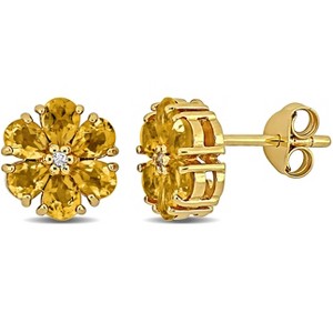 EVERLY JEWELRY | Yellow Plated Sterling Silver 1-3/4 CT TGW Citrine and White Topaz Flower Design Stud Earrings - 1 of 4