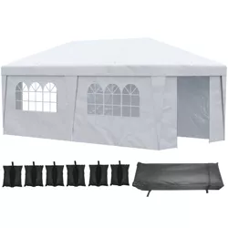 Outsunny 19' x 10' Large Party Tent, Height Adjustable Pop Up Canopy with Weight Bags and Wheeled Carry Bag, White