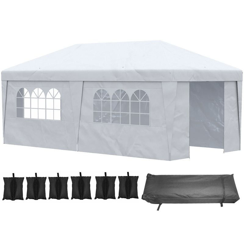 Outsunny 19' x 10' Large Party Tent, Height Adjustable Pop Up Canopy with Weight Bags and Wheeled Carry Bag, 1 of 7