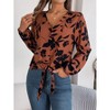 Womens Tie Front Knot Lartern Long Sleeve Button Shirt Loose Fit V Neck Floral Blouses Chiffon Tops Shirts - 2 of 4