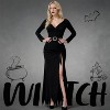 Joyfy Women's Long Black Gothic Dress with Belt | Elegant Witch Costume with V-Neck & Asymmetrical Hem Halloween Costume - 2 of 4