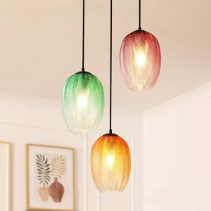 Rennnsan Forwyn 14"W 3-Light Staggered Cluster Buded Textured Glass Modern Dimmable Chandelier in Black - 1 of 4