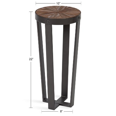 Gerhardt 22" Round Rustic Brown Wood and Metal Drink Table