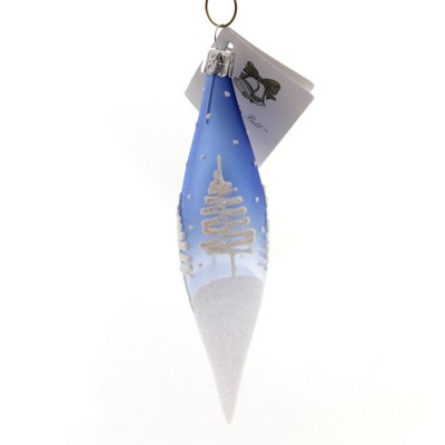 Golden Bell Collection 5.25" Blue Teardrop With Trees Ornament Snowy Woods  -  Tree Ornaments