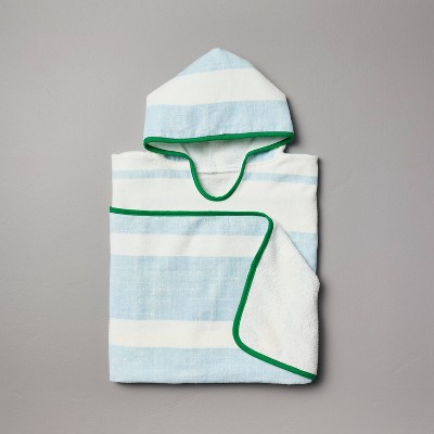 Image of 24"x48" Bold Stripe Cotton Velour Kids' Hooded Beach Towel Light Blue/Green - Hearth & Hand™ with Magnolia