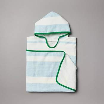 Bold Stripe Cotton Velour Kids' Hooded Beach Towel Light Blue/Green - Hearth & Hand™ with Magnolia