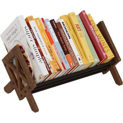 Attop Desktop Bookshelf Organizer, Wood Office Tabletop Book Storage Rack, Tilting Bookcase for Books/CDs/Magazine Display (Black)