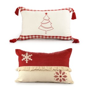 HomeRoots Set of Two Red And White Lumbar Christmas Cotton Throw Pillow Covers - 1 of 4