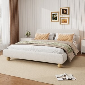 Merax Contemporary Low Profile Upholstered Bed with Teddy Fleece Fabric, White - 1 of 4