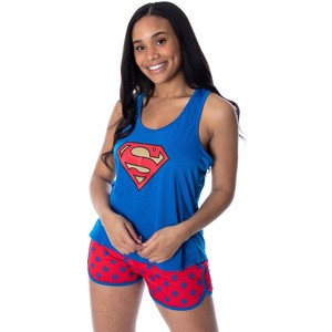 Dc Comics Women's Superman Classic Logo Racerback Tank Shorts Pajama Set Superman Logo - 1 of 4