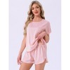 INSPIRE CHIC Womens Satin Silky Pajama Set Short Sleeve Round Neck Top Slit Shorts Sleepwear - 3 of 4