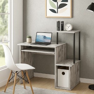 Royal Hampton Computer Desk with Built In Bookshelf, Antique White and Black, Antique White and Black - 1 of 4