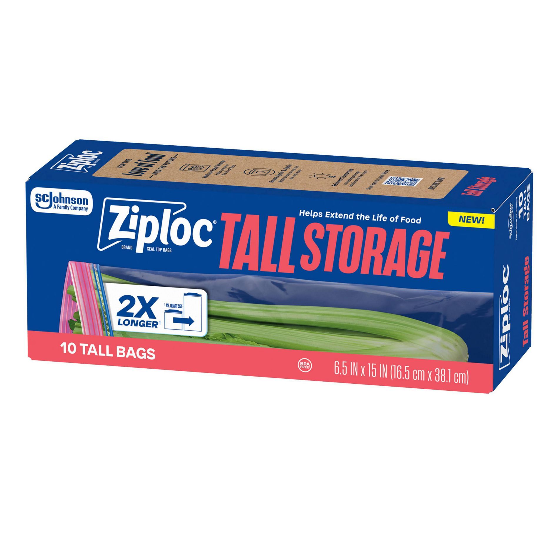 Ziploc Tall Food Storage Bags - 10ct: Seal Lock, 15" Length, Multipurpose Use