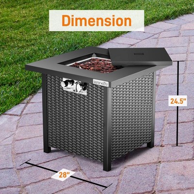 SereneLife 28" Black Propane Gas Fire Pit Table with Cover