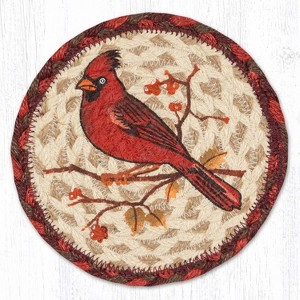 Earth Rugs Wildlife Cardinal Round Coaster – 7"x7" Braided Jute with Hand-Stenciled Cardinal, Rustic Nature-Inspired Design - 1 of 3