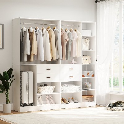 Aheaplus Set of 2 Freestanding Closet Storage Organizer with Hanging Rods, 79''W Closet Organization with Drawers and Shelves