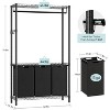 Acekool 3-Section Laundry Sorter with Adjustable Hanging Rack, Heavy Duty Garment Rack & Shelves, Black Laundry Basket Organizer - 2 of 4