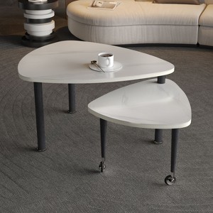 Sapphtopaz Modern Rotatable Coffee Table with Small Cocktail Table & Wheels Coffee Bar with Wood Legs Center Table for Living Room - 1 of 4