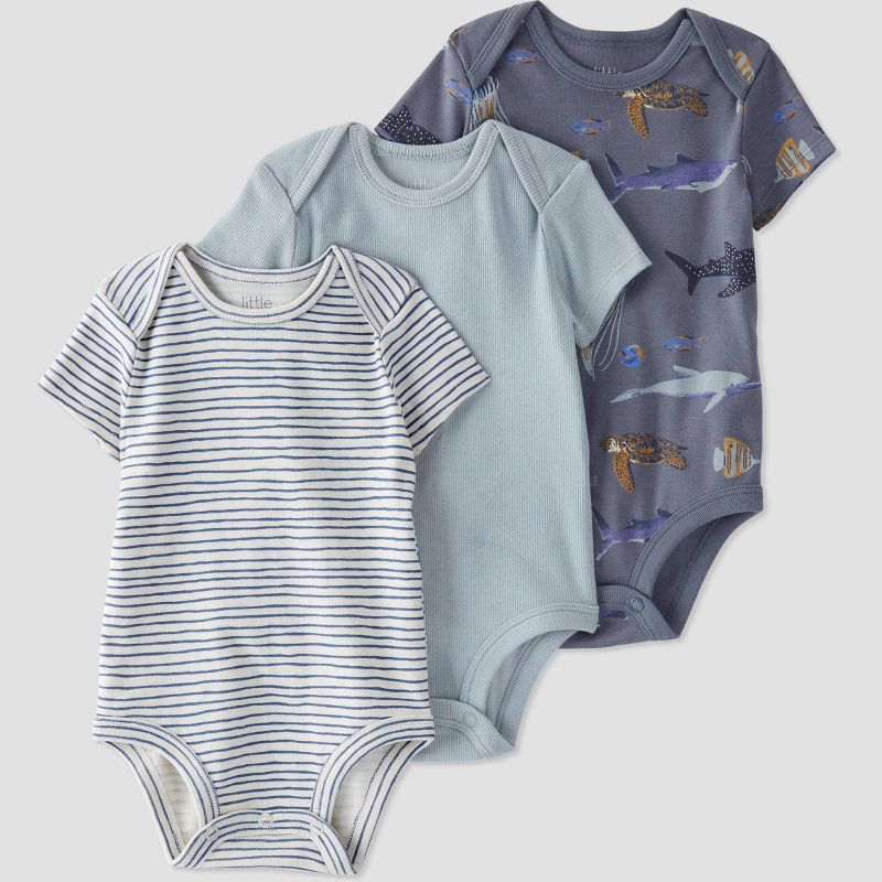 Little Planet by Carter's Organic Baby 3pk Whale Bodysuit - Green/Blue/White, 1 of 6