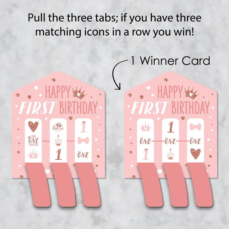 Big Dot of Happiness 1st Birthday Little Miss Onederful - Girl First Birthday Party Game Pickle Cards - Pull Tabs 3-in-a-Row - Set of 12, 3 of 7