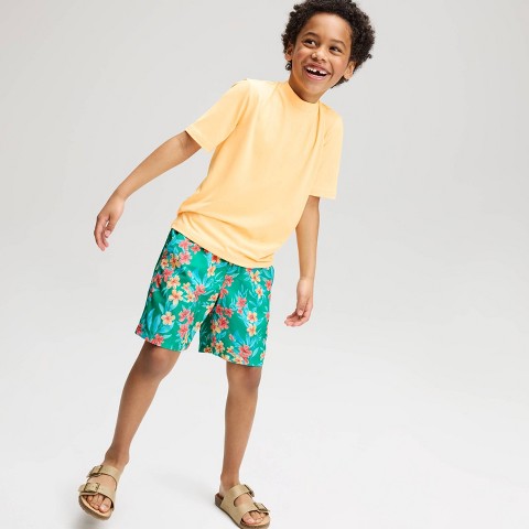 Детские купальники Cat & Jack Boys' Tropical Floral Swim Trunks - Cat & Jack™ Green/Teal Blue/Orange M