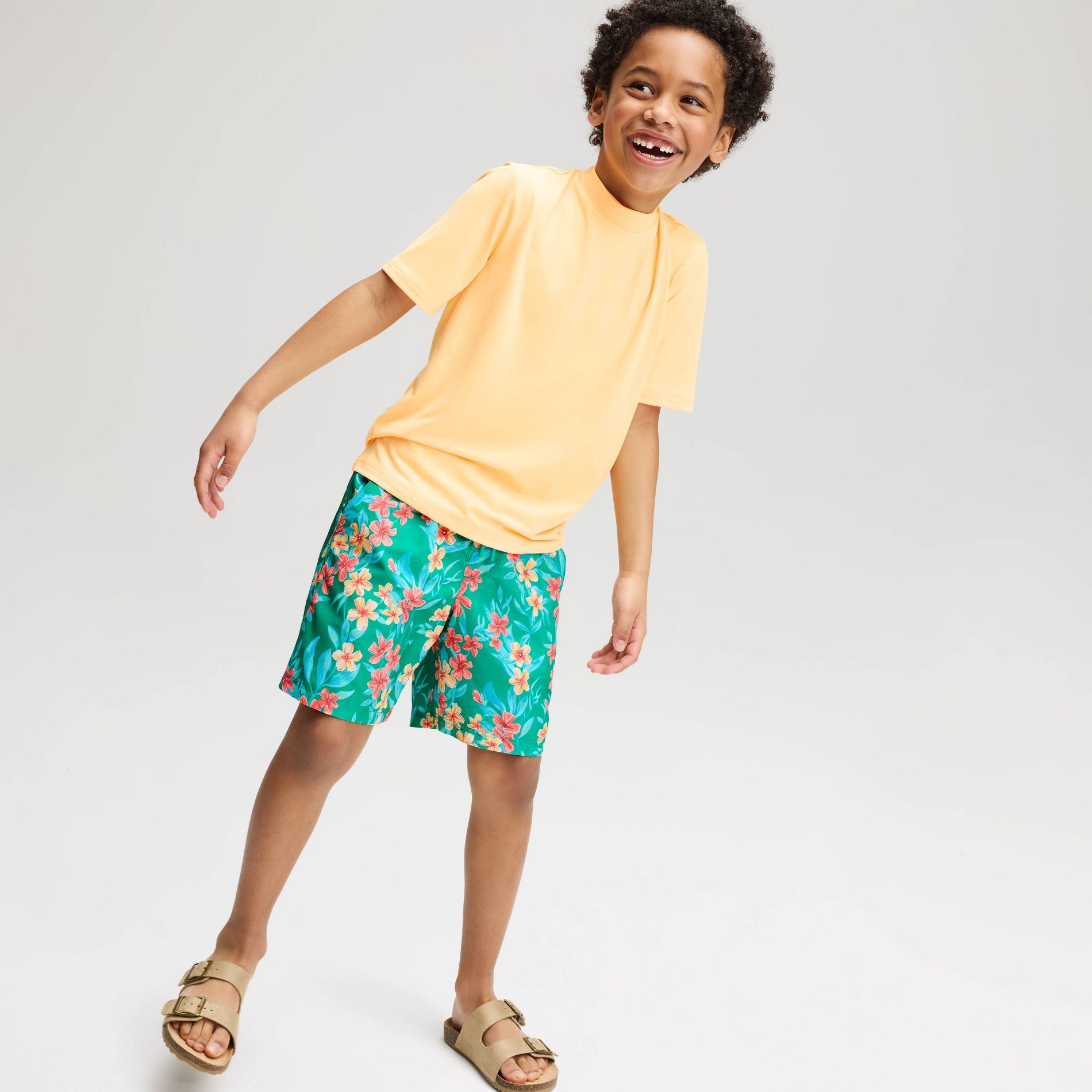 Boys' Tropical Floral Swim Trunks - Cat & Jack™ Green/Teal Blue/Orange