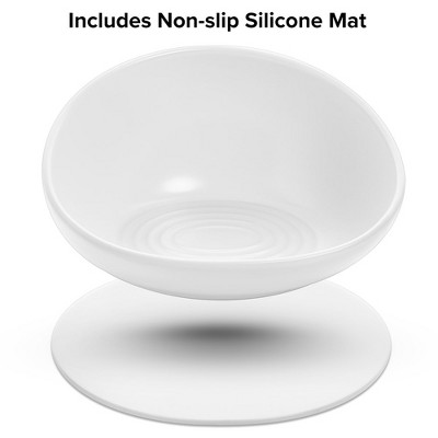 White Ceramic High-Low Cat Food Bowl with Non-Slip Mat