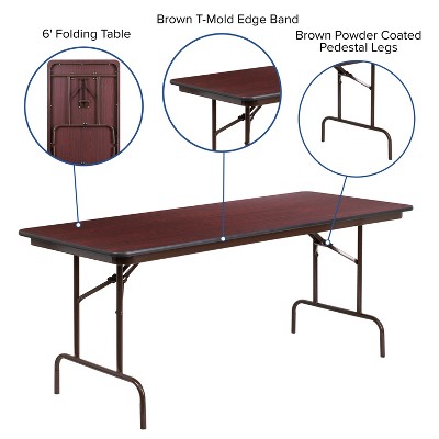 Elegant 72" Mahogany Laminate Folding Banquet Table with Metal Frame