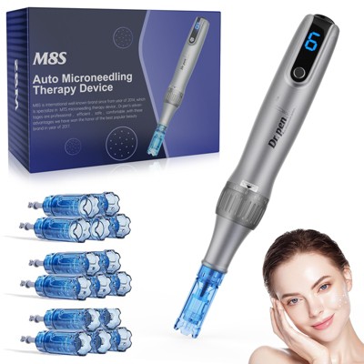 YEVYO Electric Microneedle Derma Roller Pen with 15pcs Replacement Kit - Microneeding 0.25 mm Derma Roller Beauty Pen for Women Men Tools - Grey