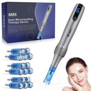YEVYO Electric Microneedle Derma Roller Pen with 15pcs Replacement Kit - Microneeding 0.25 mm Derma Roller Beauty Pen for Women Men Tools - Grey - 1 of 4