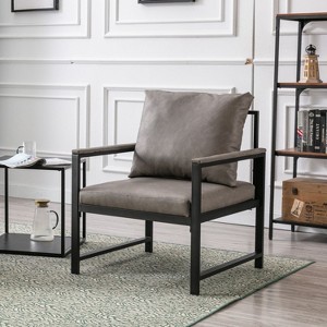 Faux Leather Accent Chair On Sale,Upholstered Accent Chair With Black Powder Coated Metal Frame,Single Sofa For Living Room-The Pop Home - 1 of 4