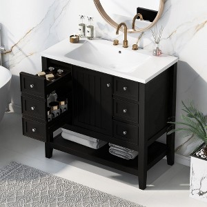 TIRAMISUBEST 36" Bathroom Vanity with Ceramic Sink, Freestanding Bathroom Vanity Cabinet with 3 Drawers, 1 Door and Adjustable Shelf - 1 of 4