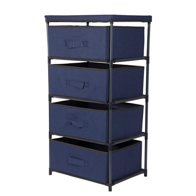 Juvale 4 Tier Dresser Drawers Organizer Tower, Fabric Chest of Storage Drawer Bins for Clothes, Blue 16.5x13 in