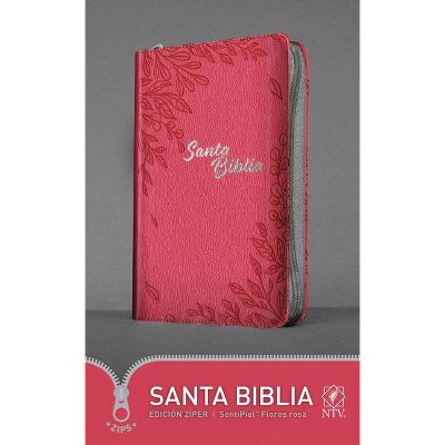 Santa Biblia Ntv, Edición Zíper, Flores Rosa (Sentipiel) - (Leather Bound)