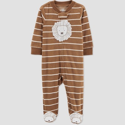 Image of Carter's Just One You® Baby Boys' Lion Striped Microfleece Footed Pajama - Brown 0-3M